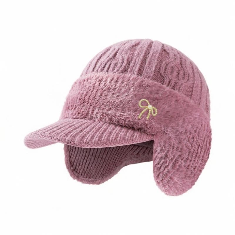 Women's Mink Velvet Winter Hat & Scarf Set - Warm Knitted Duckbill Cap with Ear Protection for Middle-Aged & Elderly.