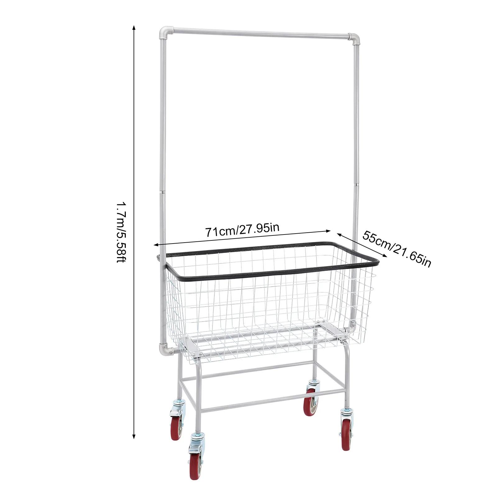 

Тележка для белья, Тележка для белья из стальной проволоки, Корзина для белья на колесах, Коммерческая тележка-корзина для белья Сверхпрочная со стойкой-вешалкой 27x22x67 дюймов чёрный