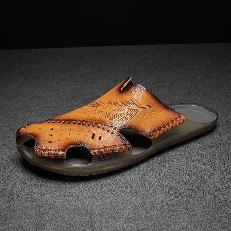 

Large size chaos men s summer cool and breathable fashionable high-quality leather beef tendon sole half a pack of sandals tide shoes 48