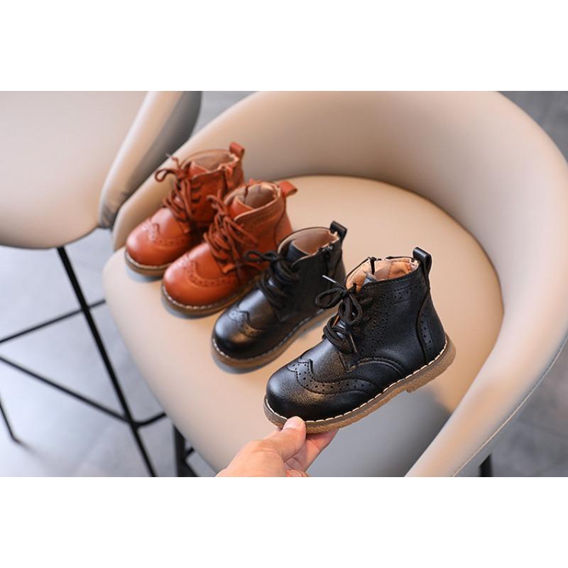 Britiško stiliaus vaikiški retro odiniai batai aukštu aulu, korėjietiško stiliaus mergaičių vieni batai, rudens nauji berniukų odiniai batai