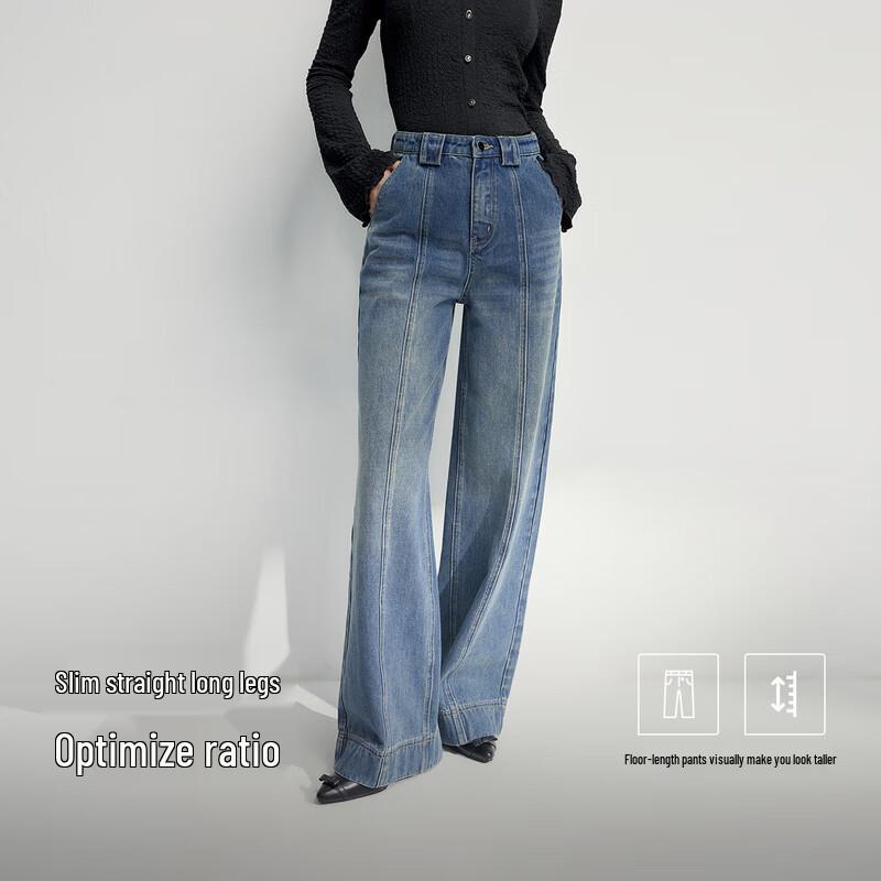 

Qiushui Yiren Women s Straight Mid-Waist Wide-Leg Jeans S