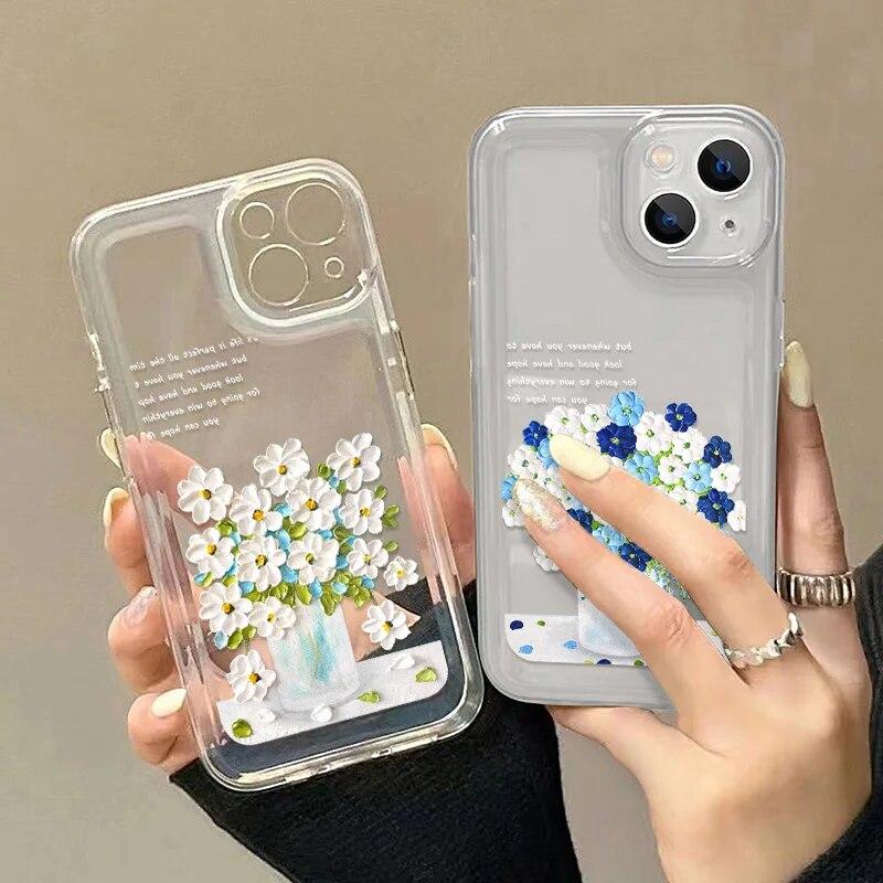 Soft Cute Flower Pouzdro na telefon pro iPhone 11 Pouzdro pro iPhone 13 15 12 14 Pro Max XS X XR 7 8 SE Shockproof Clear Aesthetic Cover