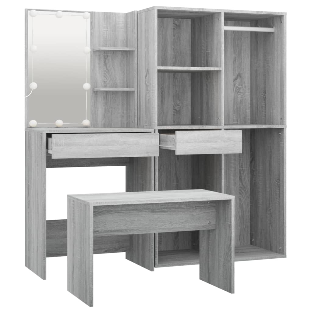 Vidaxl Dressing Table Set with LED Lighting, Sonoma Oak Grey