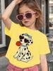Little Girls Cartoon Spotted Dog Short Sleeve Tee Lovely Dalmatian Wearing Sunglasses Pattern Children Summer Clothing