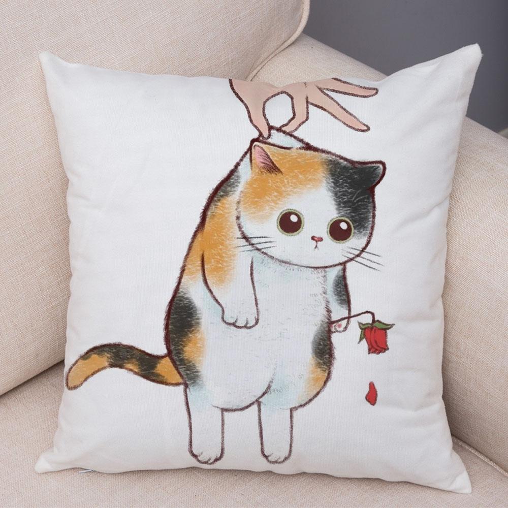 Cute Cartoon Cat Cushion Cover Decor Funny Lovely Pet Animal Print Pillowcase for Sofa Home Car Soft Plush Pillow Case xcm