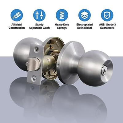 Entry Doorknobs Lock With Keys Three-pole Lock Stainless Steel Ball Lock