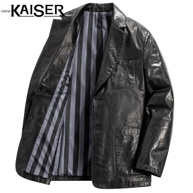 KAISER Men's Genuine Leather Suit Collar Biker Jacket