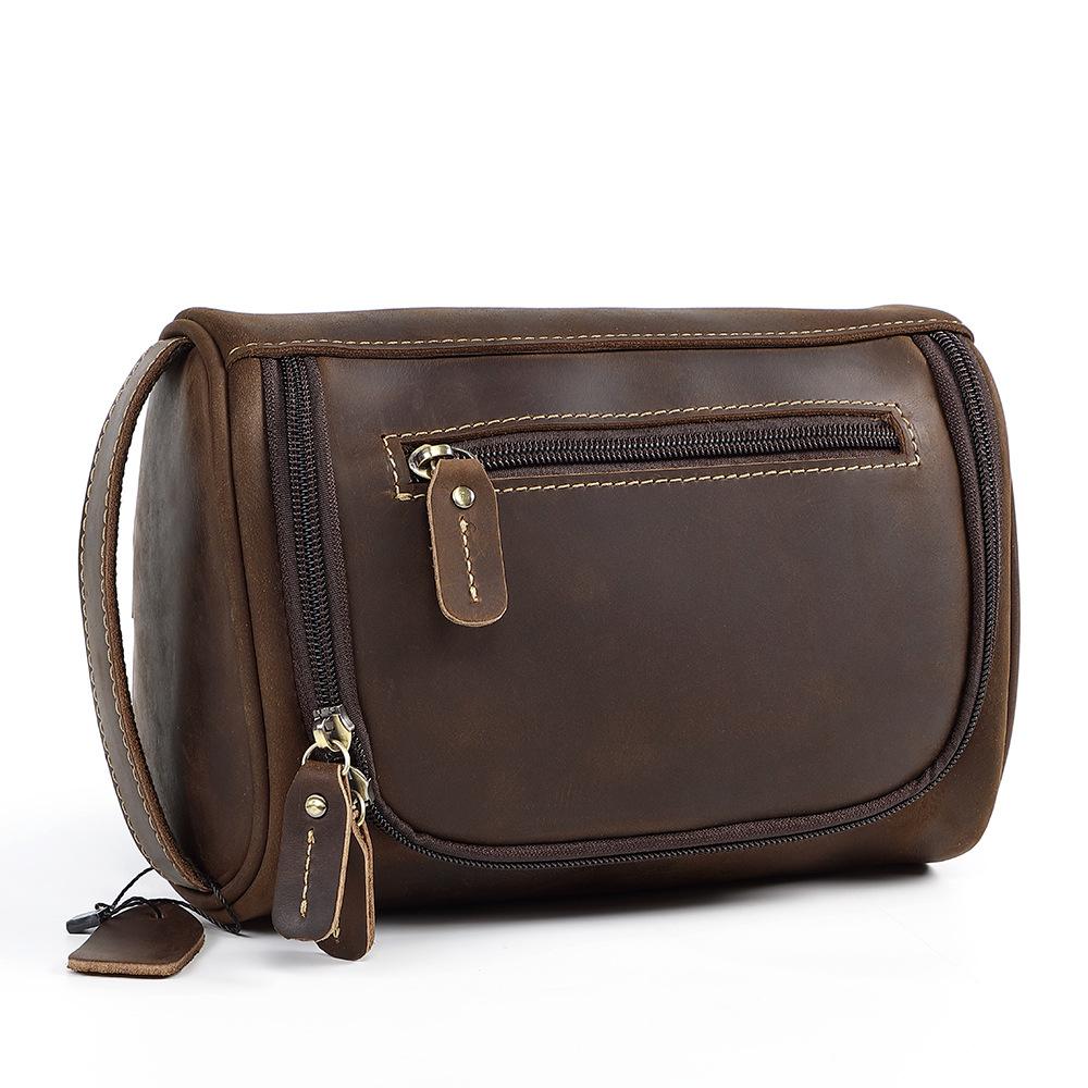 

Genuine Leather Wash Bag, Hand-held Bag, Leather Storage Bag, Men s Handbag, European and American Retro Leather Bag кавовий