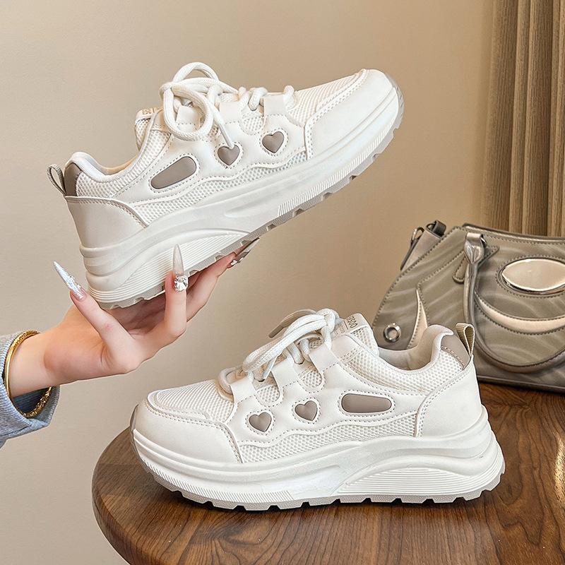Foreign style thick-soled sports and leisure shoes women's shoes 2025 summer new versatile non-slip breathable mesh heightening white shoes