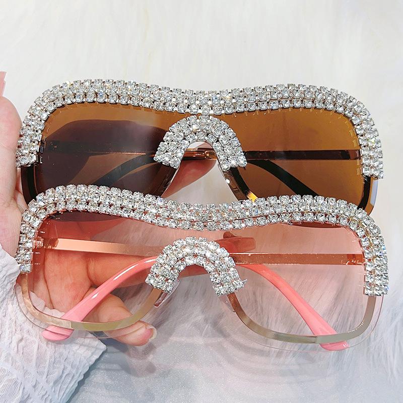 Premium Y2K Vintage Punk Diamond Rimless Sunglasses ladies Sun Glasses  Designer Trend Fashion Luxury Crystal Rhineston Metal Shades
