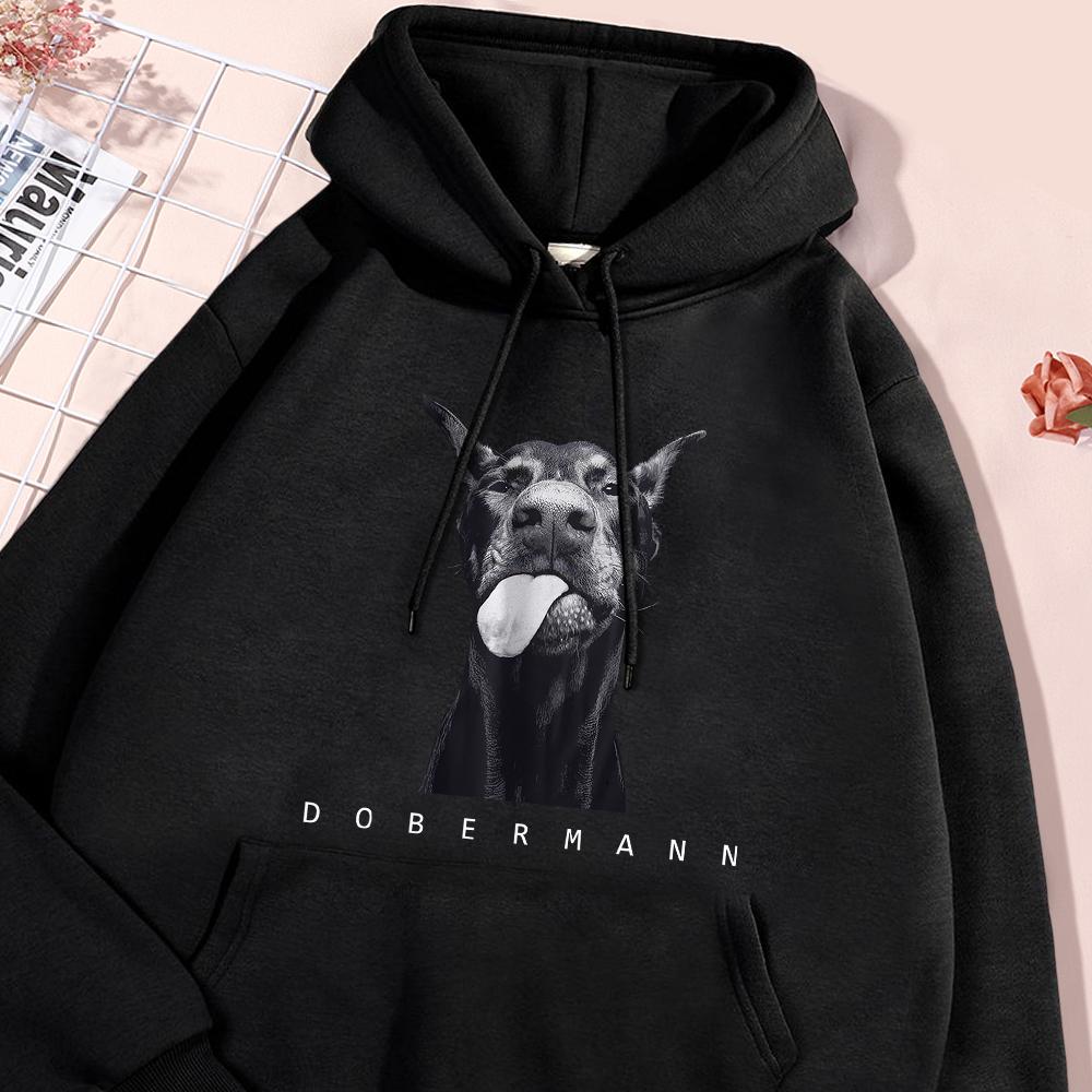 Dobermann Druck Mann Hoodie Vintage Warmer Hoodie Lässige Passform Kapuzenpullover Einfach Große Größe Sportbekleidung Damen