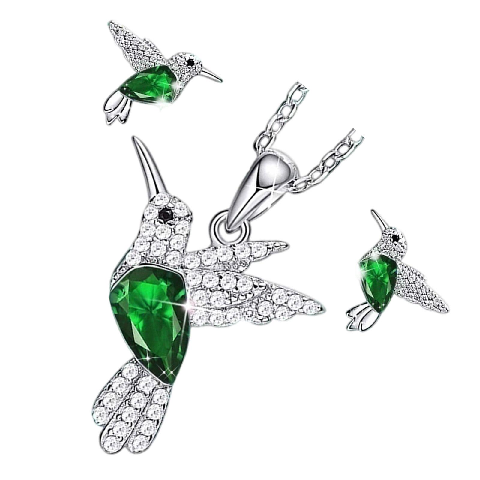 

Delicate Bird Motifs Necklace Earring Set With Shimmering Rhinestones Dainty Alloy Jewelry Perfect For Gift Giving Use зелёный