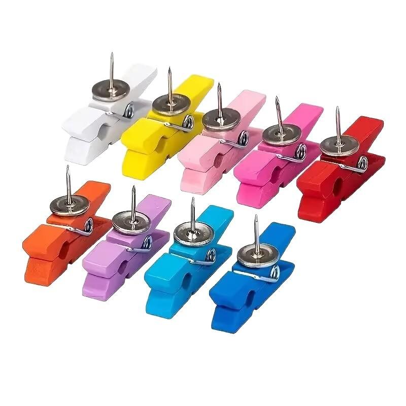 50pcs Pastel Push Pins with Wooden Clips-Colorful Thumb Tacks for Classroom,Office, Home Bulletin Boards|Vibrant Push Pins