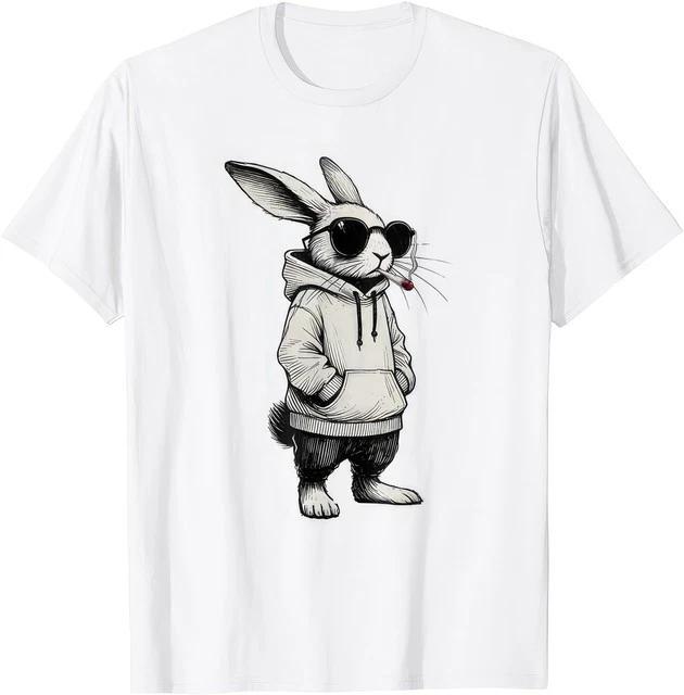 Smoking Bunny Funny Cute Rebel Rabbit Cartoon Humor Graphic T Shirt S