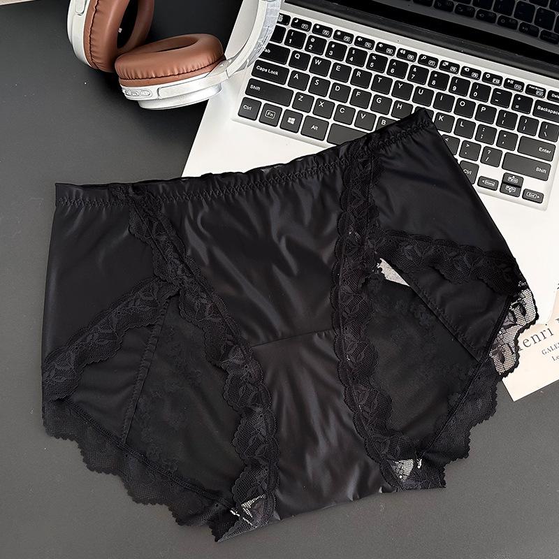 Plus Size Ladies Summer Thin Sexy Lace Bow Translucent Cotton Crotch Triangle Briefs