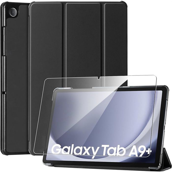 Coque + Verre Trempé - Samsung - Galaxy Tab A9 Plus - Protection Slim - Support Intégré - Noir