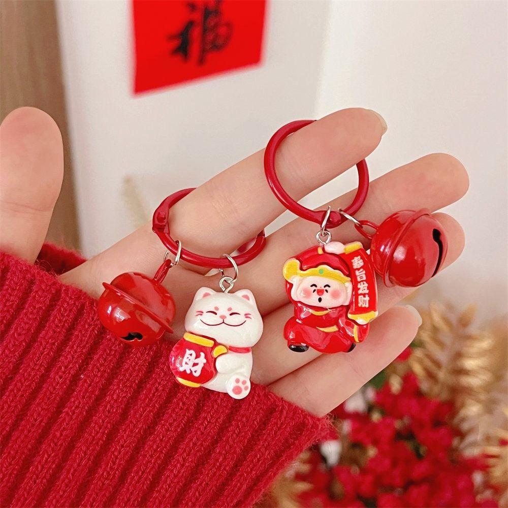 Kawaii Maneki-neko Keyring Resin Fortune Cat Pendant Fashion The God of Wealth Keychain  Unisex