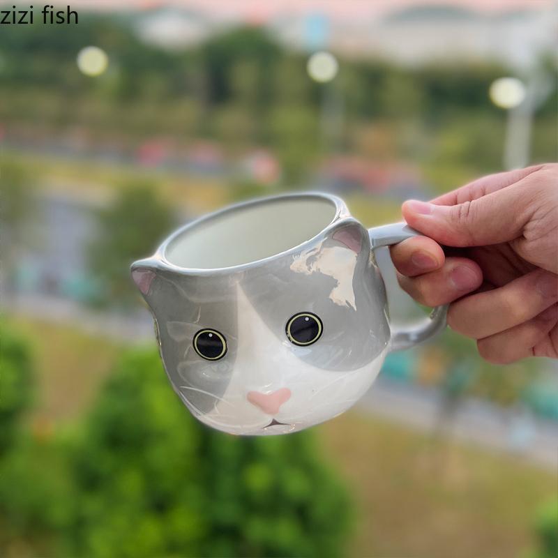 Cartoon Cat Cup Ceramic Mug Hand Drawn Coffee Cup Couple's Water Cups Office Afternoon Tea Mugs Breakfast Cups Milk Mug