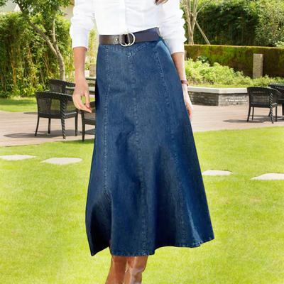 Denim Midi Skirt High Waist Large Hem Slimming Design Midi Skirt Solid Color Office Lady Denim Skirt Daily Wear