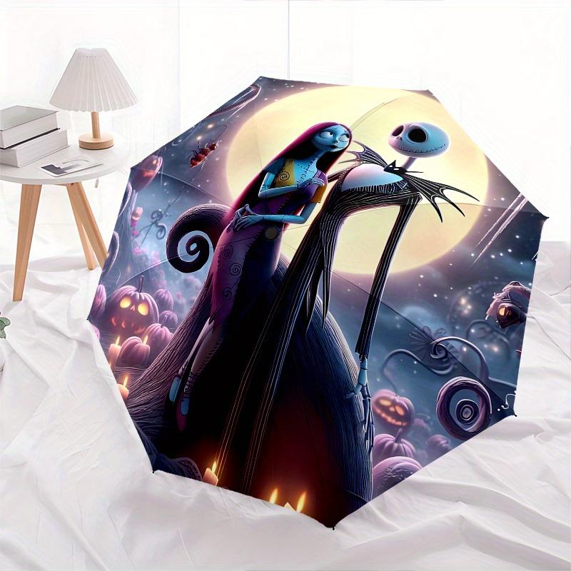 Jack Skellington, Sally Automatic Opening and Closing Umbrella - 8 Ribs Portable Folding Umbrella with Plastic Handle, Suitable for Leisure