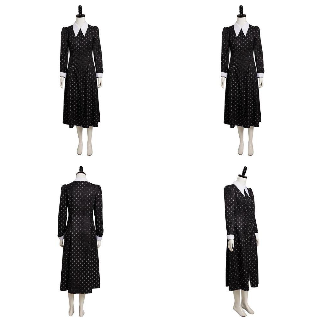 Die Addams Family Wednesday Cosplay Kostüm Schwarzes Kleid Halloween Party