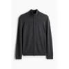 H M sliM Fit Merino Wool Zip Up Cardigan Dark Grey