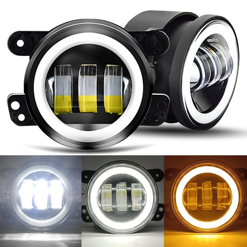 3.5 Inch / 4 Inch LED Fog Light DRL Round Angel Eyes Assembly White And Yellow Light Auto Car Fog Lamp