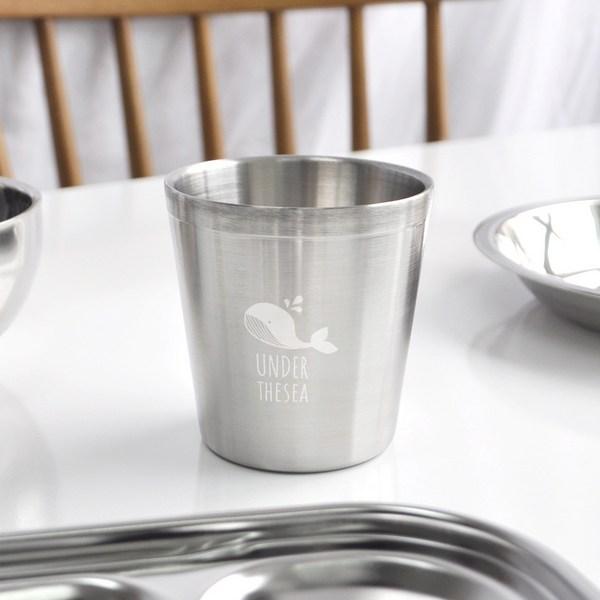 Kitchen Oil Childrens Under the Sea Stainless Steel Double Cup, Mixed Colors, 2 Pieces, Popular Korean Parenting Items