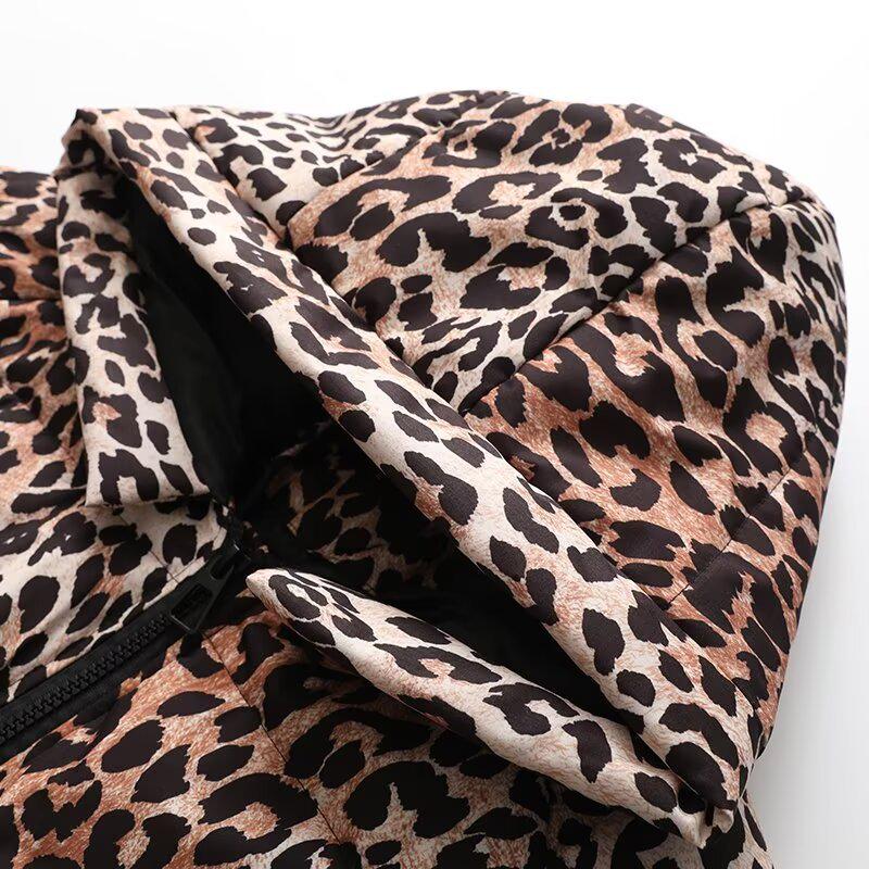 2025 Spring Women's Warm Leopard Print Hooded Cotton Coat - Simple and Versatile
