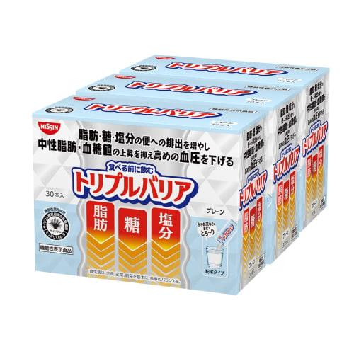 Nissin Foods Triple Barrier Psyllium Plain, 3-Box Set (30 Sticks Per Box) - Fat, Sugar, Salt, Triglycerides, Blood Sugar, Blood Pressure, Dietary Fibe