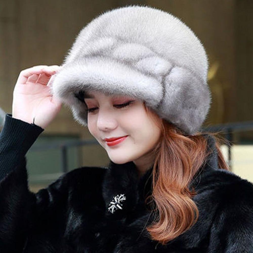 New Winter Mink Hat for Women Mink Fur Hat Whole Mink Fur Hat Ear Protection Duck Tongue Wheat Ear Mink Fur Hat