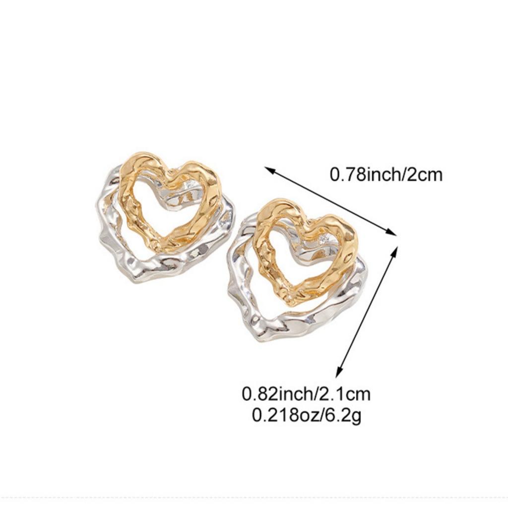 2026 New Gold Silver Color Heart Splice Stud Earrings for Women Fashion Metal Double Layer Heart Geometric Earrings Jewelry