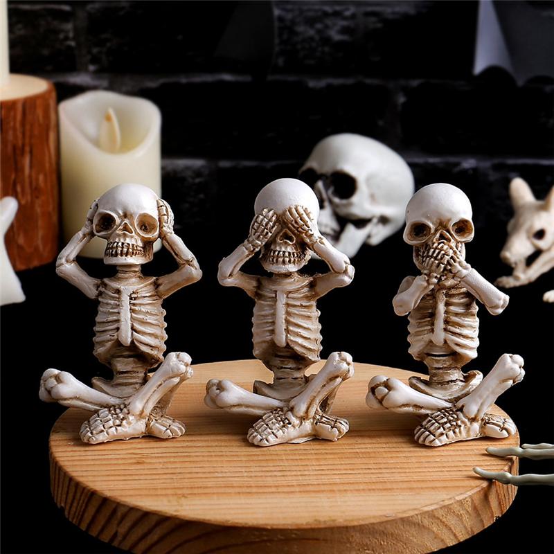 A84E-Skull Shelf Decor,Skeleton Figurine,Halloween Gothic Home Decor,Antique Accent Statue,Collectible Figurines Set Of 3