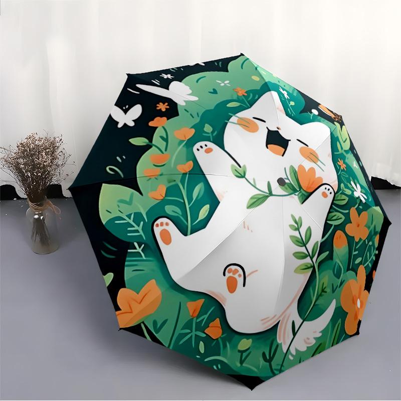 1pc Floral Cat Automatic Open/Close Umbrella, Portable Folding Umbrella for Travel, Themed Events, It is suitable as a gift