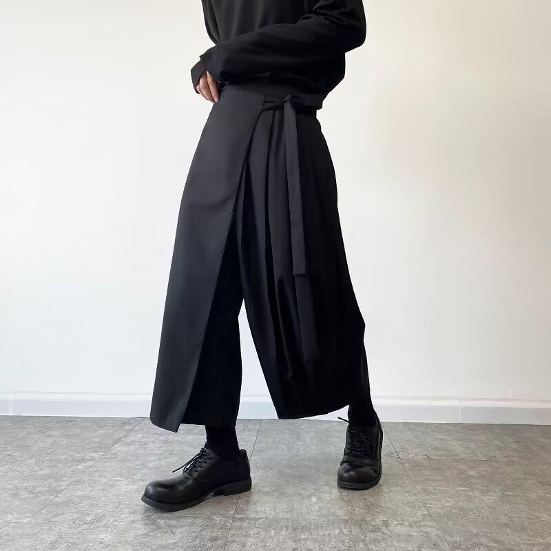 Yohji Yamamoto Pánská černá bojovnická širokonohá sukně Kendo kalhoty - Jarní/podzimní kolekce