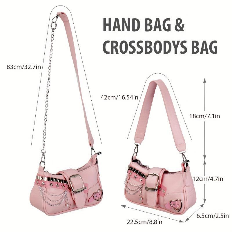 Borsa a Spalla da Donna Y2k Stile Coreano con Tracolla a Catena Staccabile, Dettagli a Stella, Zip, Borsa a Tracolla in PU, Borsa da Viaggio Versatile