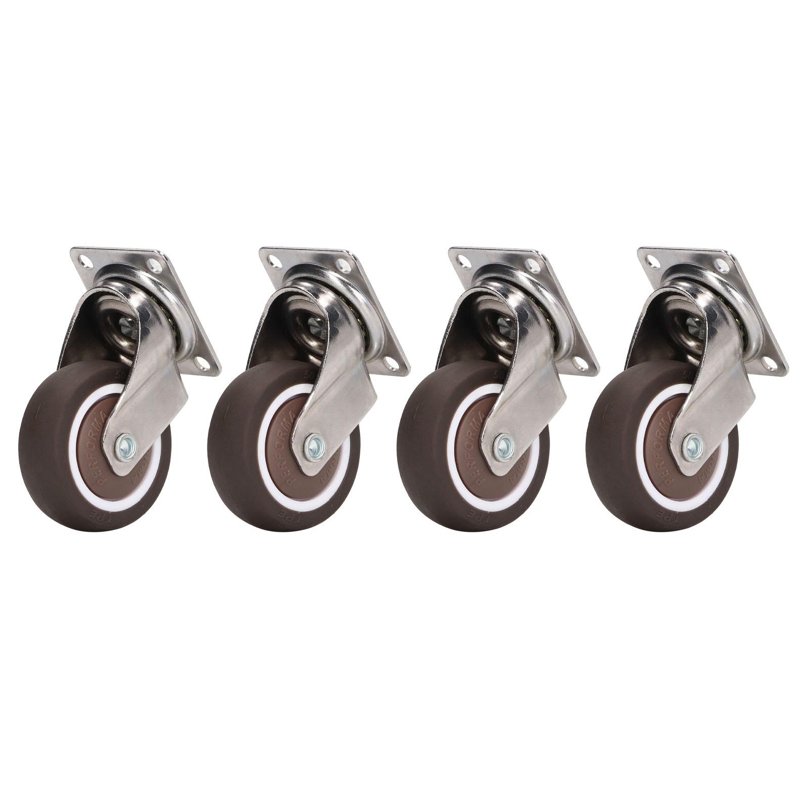 

4PCS Heavy Duty Plate Casters Soft Rubber Chrome Plated Shock Resistance 2in Caster Wheels for Furniture