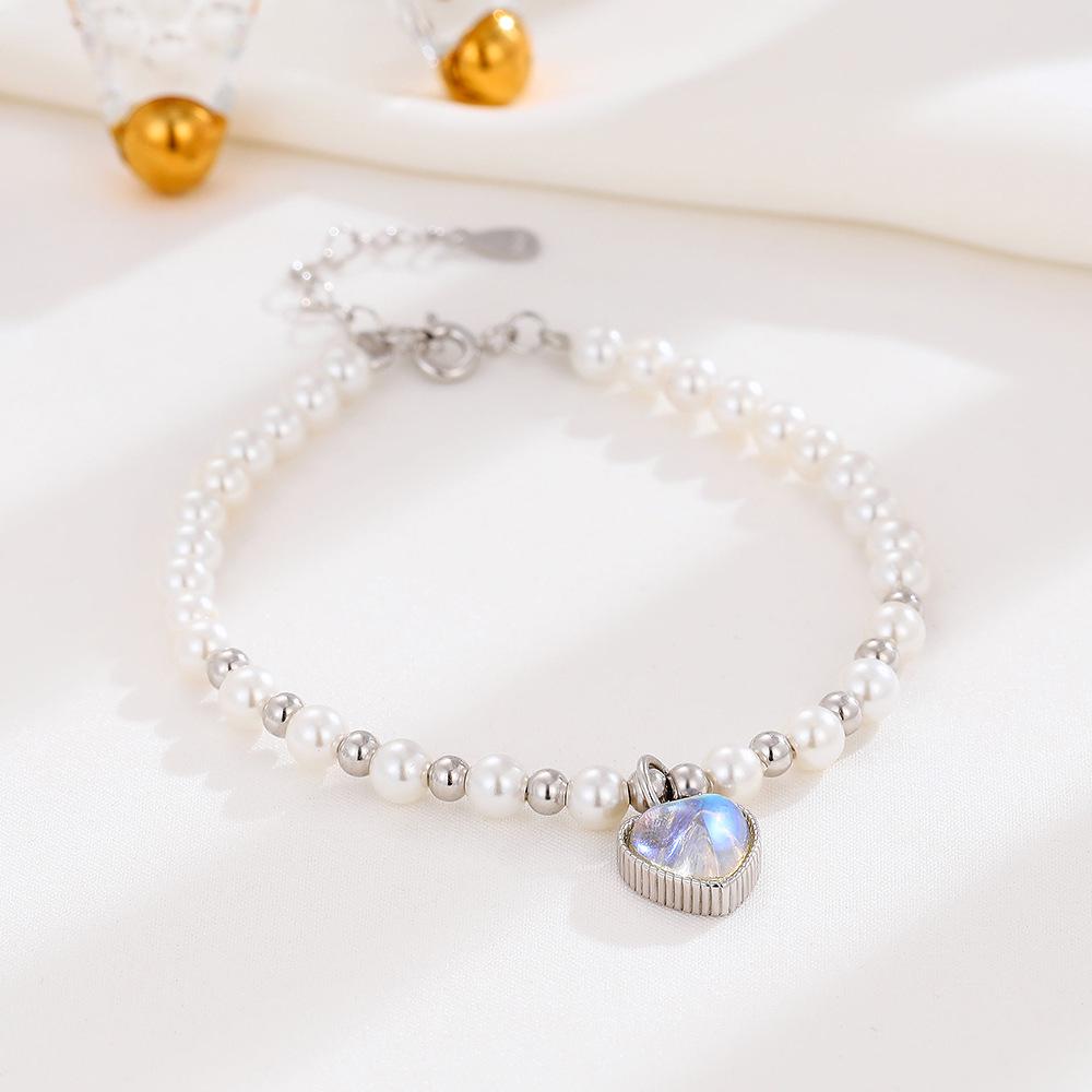 

Элегантный браслет из стерлингового серебра 925 пробы с сердцем и жемчугом и подвеской «Лунный свет»: Стильный, роскошный аксессуар для женщин. 925 Sterling Silver