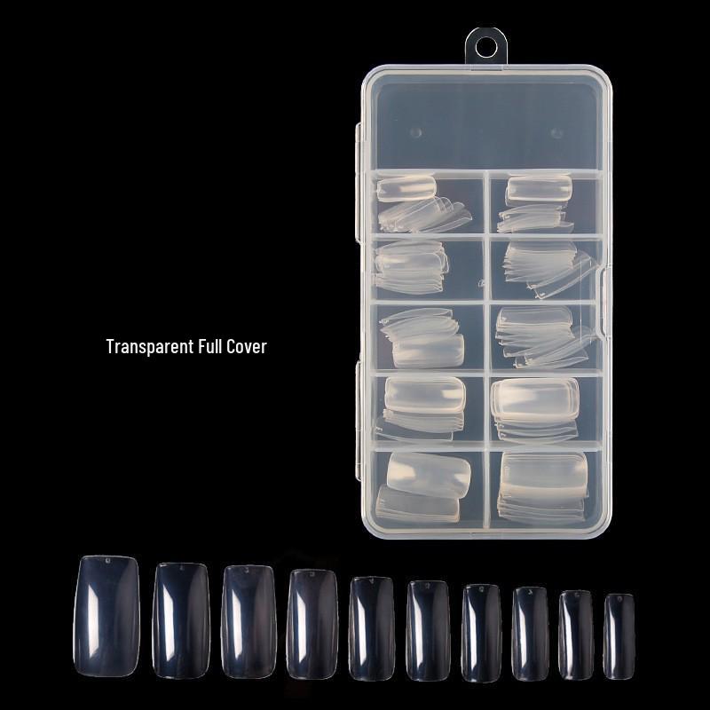 100-Piece Transparent Full & Half Cover Fake Nail Tips - Crystal French Style