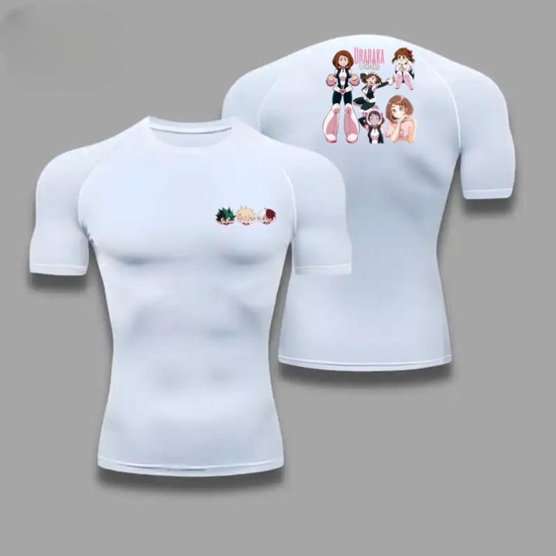 Men Compression Shirt Workout Quick Dry Uraraka Ochako Print Top Breathable Sweat Absorbing Tight Fit T-Shirt Sweat-Resistant