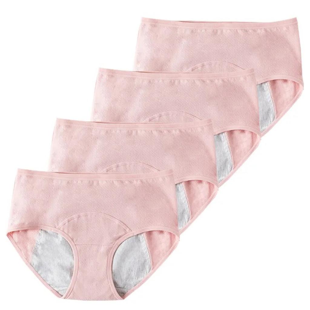 4 Pack Pink Women's Cotton Leakproof Period Panties Middle Waist Comfortable Underwear