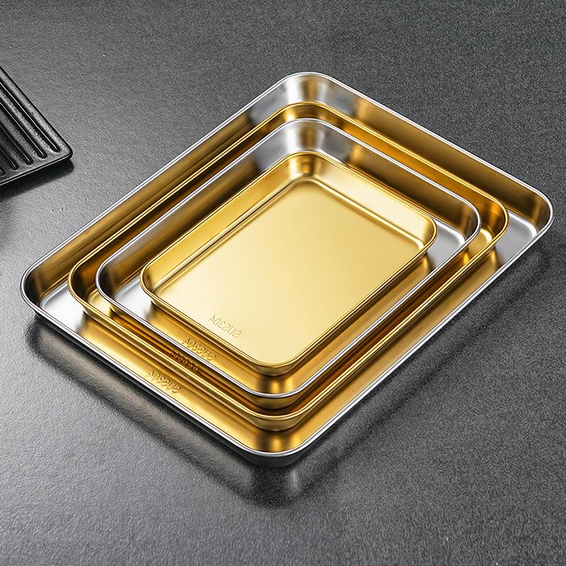 304 Stainless Steel Rectangle Tray Large Capacity Metal Food Serving Pan Steamed Rice Sausage Plate Kitchen BBQ Storage Trays