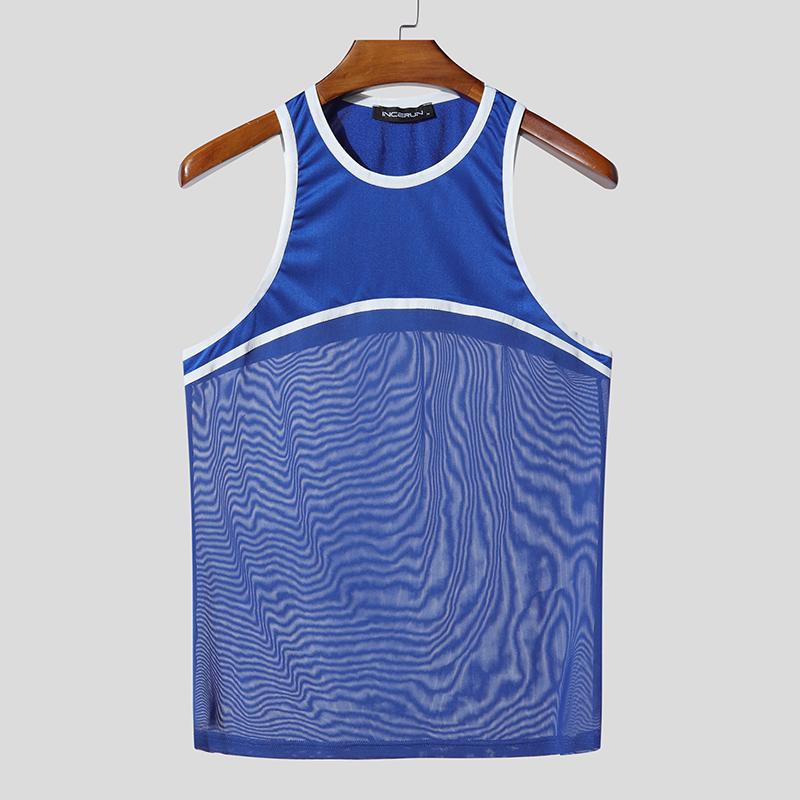 

INCERUN Мужские майки без рукавов из сетки с прозрачными вставками, приталенные, для вечеринок и клубов 2XL синий