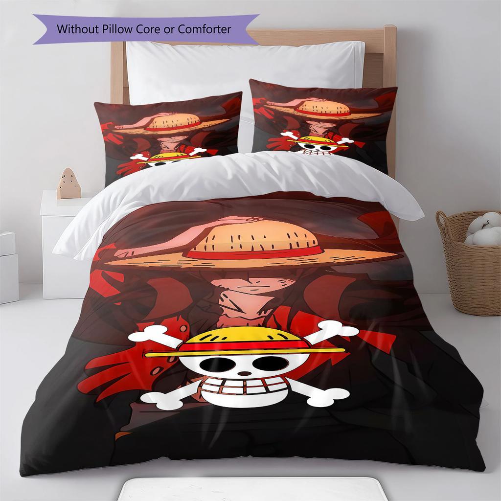 One Piece Anime Pattern Bedding Quilt Set Quilt Cover Pillowcase Home Birthday Gift(1 * Duvet Cover + 2 * Pillowcase, Without Core)