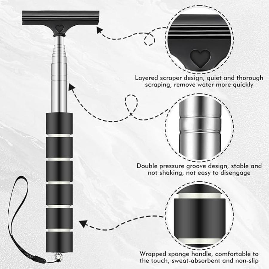 Retractable Car Rearview Mirror Squeegee Stainless Steel Glass Cleaning Scrubber Multi Functional Telescopic Window Wiper