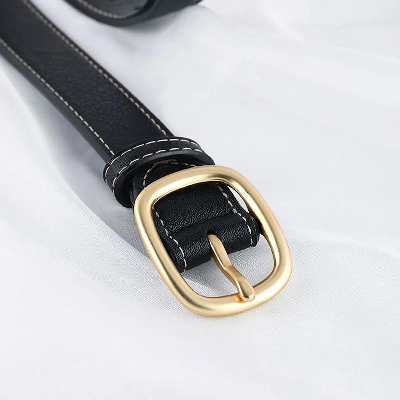 

Ремень женский с пряжкой-пином, японская автомобильная линия, воловья кожа, перфорированный, аксессуары, ремень