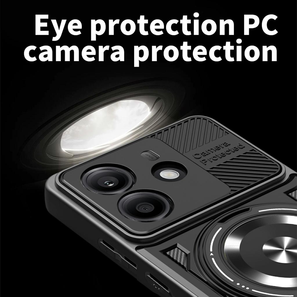 Dla Xiaomi Redmi Note 14 4G (163.25mm) Magnetyczne etui obrotowa podpórka TPU+PC pokrowiec na telefon