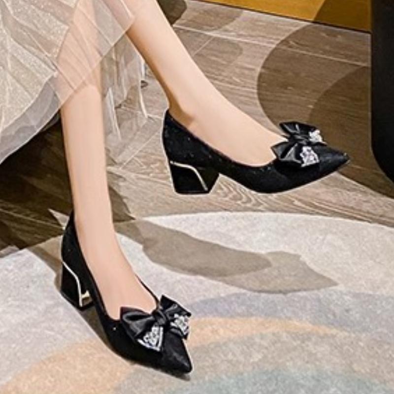 2026 New Women Fashion Pumps Girl Sexy Pointed Toe High Heels Shoes Elegant Rhinestone Bowknot Wedding Shoes