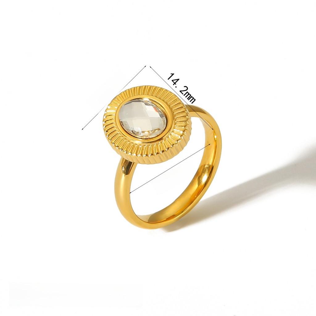 Geometric Titanium Steel Ring For Women With Zircon Stone Elegant Fashion Jewelry