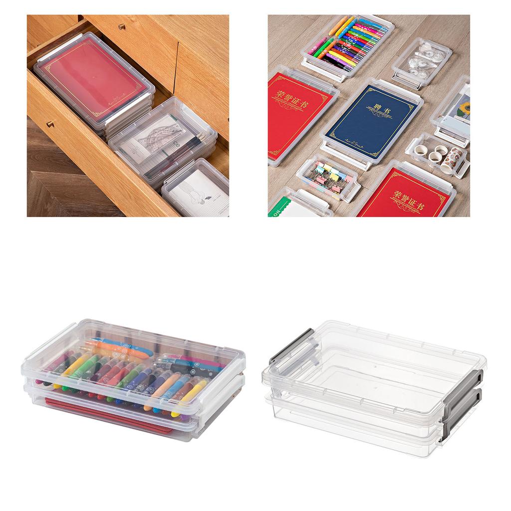 2pcs Plastic Portable File Box Stackable Dustproof Protective Clear  Document Case for Document Ph